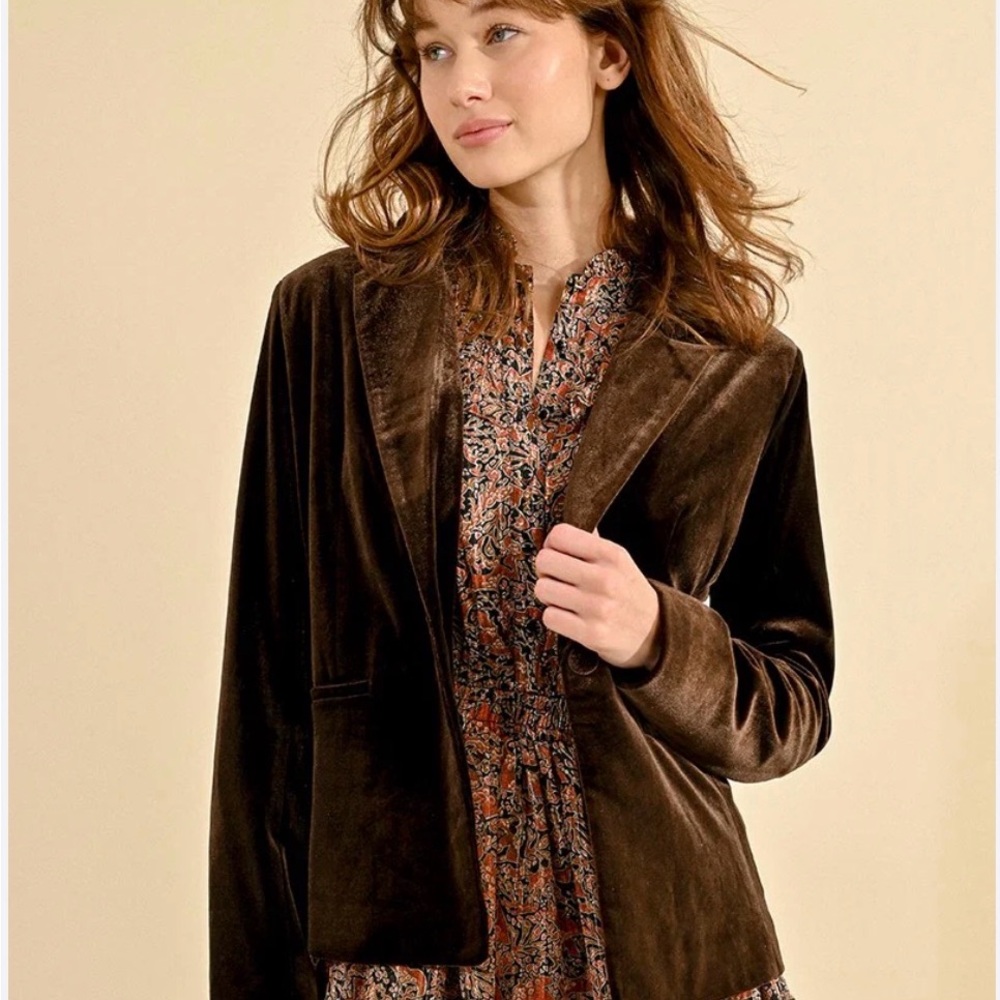 Vintage 70s Union‎ Made Choc Brown Cotton Velvet Blazer Tailored Dark Academia